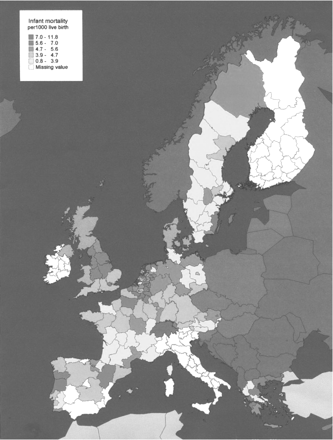 Infant mortality rates in the ‘Isare Health Regions’ in Europe 1999