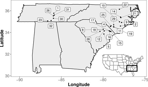 Distribution of trait values across all populations in 2003 and 2012 for (A) corolla width, (B) corolla length, (C) anther-stigma distance, (D) date of first flower, (E) °Brix, and (F) pollen count. p-values come from KolmogorovâSmirnov tests for each trait.