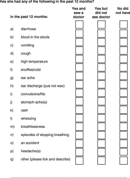 Example questionnaire at 42 months