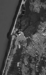 Ria de Aveiro (Portugal) with the location of sampling stations (A, B, C and D).