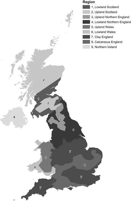 Ash regions of the UK. Contains public sector information licenced under the Open Government Licence v3.0 UK.