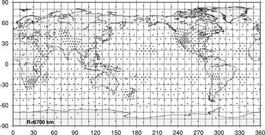 The starting configuration obtained by subdividing an initial configuration of triangles on the sphere, such that the sides of the triangles are within of the desired length.