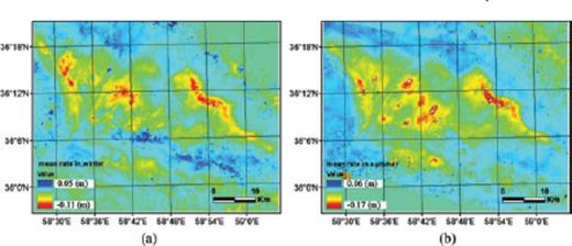 Average subsidence maps in (a) winter and (b) summer.