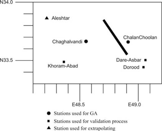 Location of causative fault and stations surrounding the Silakhor earthquake epicentre at which the main shock and aftershocks have been recorded.