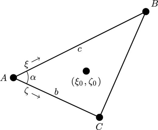 A single face of a tetrahedron opposite a fourth vertex D.