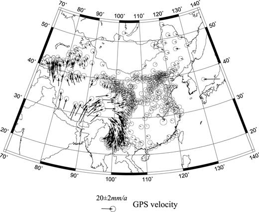 Distributions of GPS velocity fields during 1999–2004 (decimated 50 per cent data).