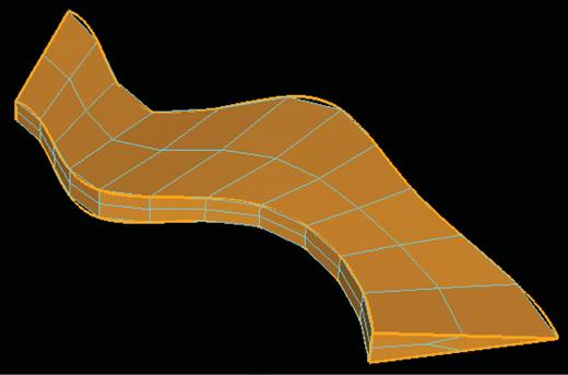 Detail of a subdomain as part of the inner outline of the Caracas basin. The volume was meshed from the projection of the 2-D triangular front mesh.