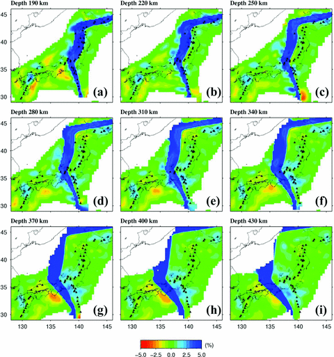 The same as Fig. 4 but for the images at 190–430km depths.