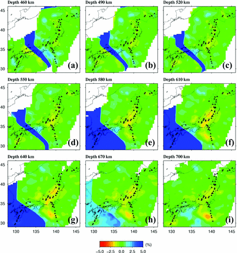 The same as Fig. 4 but for the images at 460–700km depths.