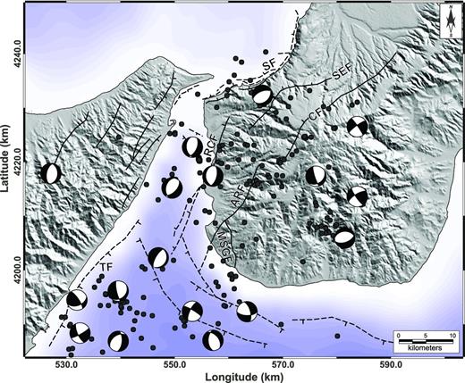 Recent seismicity (1999–2007) in the Messina Straits area (redrawn from Scarfì et al.2009). The projection is UTM-WGS84.