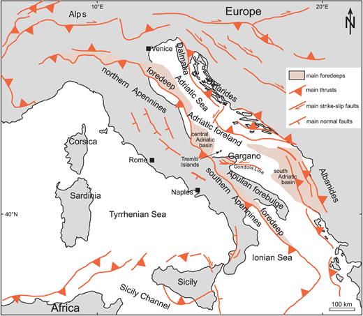 Tectonic structure in Italy and surrounding region (modified from Billi et al.2007).