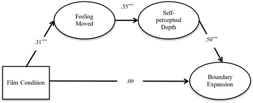 The mediation model (RQ2) with standardized path coefficients.