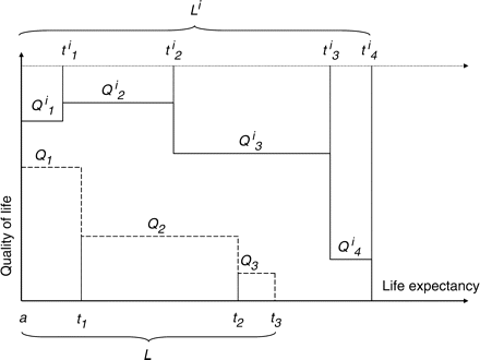 Health profiles with variable quality of life. Note: Health profiles ...