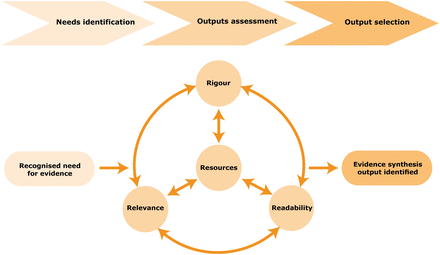 Process for matching information needs with an evidence synthesis output
