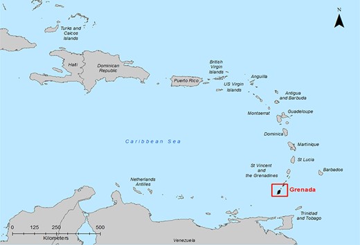 Location of Grenada in the Caribbean