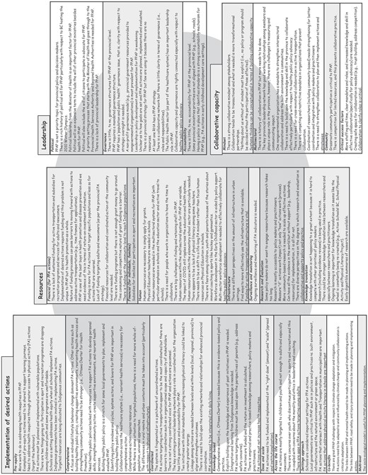 Descriptive statements regarding the system for population physical activity promotion in British Columbia (2022). PPAP refers to population physical activity promotion, PA refers to physical activity. PPA refers to population physical activity and RHA refers to regional health authority.