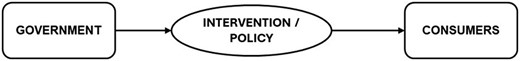 Flow diagram showing government to intervention or policy to consumers