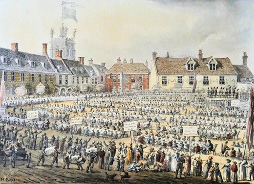 Aylsham Celebration of a Festival for the Peace, 15 July 1814, by Humphry Repton (courtesy of Lady Walpole; photograph by Roger Last), depicting a military band performing on a raised platform before feasting crowds.