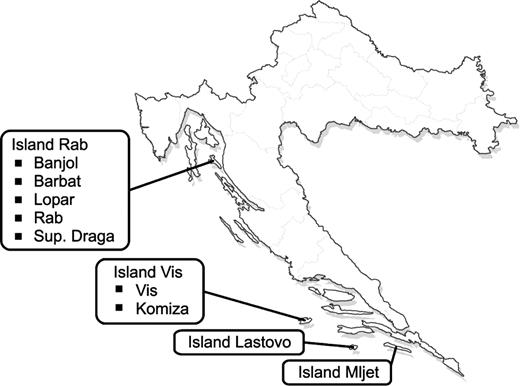 Map of Dalmatian genetic isolate.