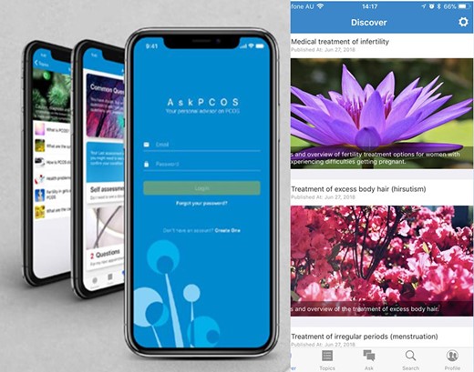 Screens shots of the PCOS App—AskPCOS.