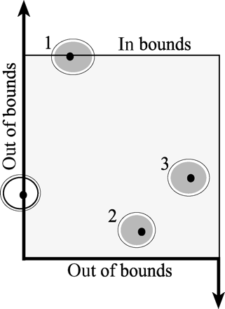 Demonstration of the counting rule, determined when the oocyte nucleolus is present within the disector counting volume. If an oocyte nucleolus is within the disector frame or touches the upper or right boundary, it is counted (represented by the shaded follicles). If it is not within the disector frame, or touches the left or lower boundary, it is not counted (represented by the unshaded follicle)