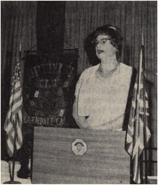 Virginia Prince giving Service Club lecture. Transvestia, 30: 4, 1964. Reproduced with the permission of University of Victoria Libraries.