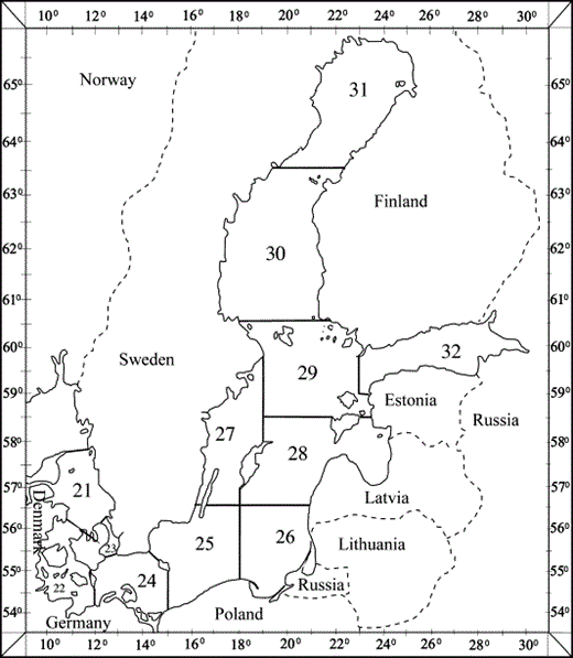 Statistical Sub-divisions of the Baltic Sea according to the ICES.