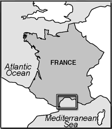 Map showing the location of the Gulf of Lions (box) in southern France where hake were tagged for the growth study between April and May 2006.