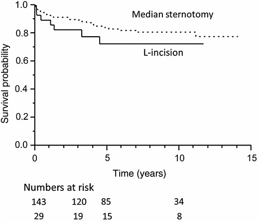 Long-term survival by Kaplan–Meier estimate.
