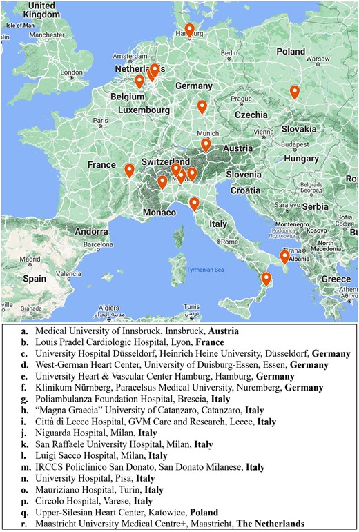 Distribution of European centres enrolled in the study.
