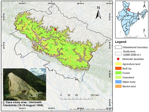 Map depicting the extent of the present study across Uttarakhand.