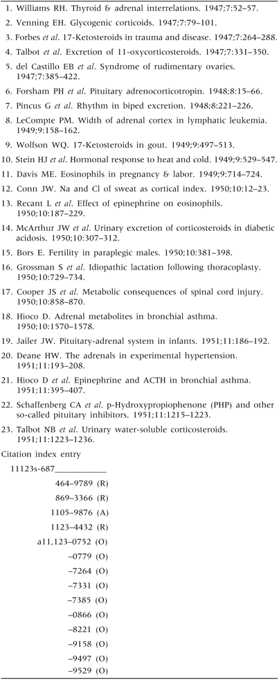 Index sample based on article by Hans Selye, ‘General adaptation syndrome’ [J Clin Endocrinol 1946;6:117]