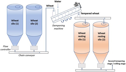 Diagram of the wheat grains' tempering process.