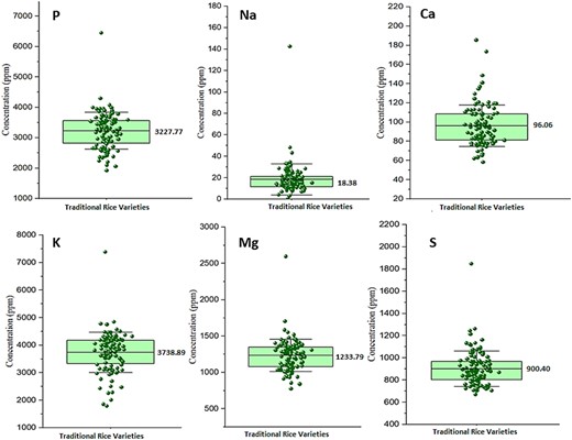Elements concentration in traditional rice varieties (mg L−1).