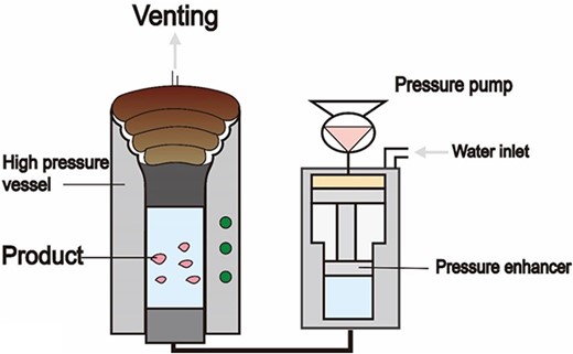 Schematic representation of high-pressure processing equipment.