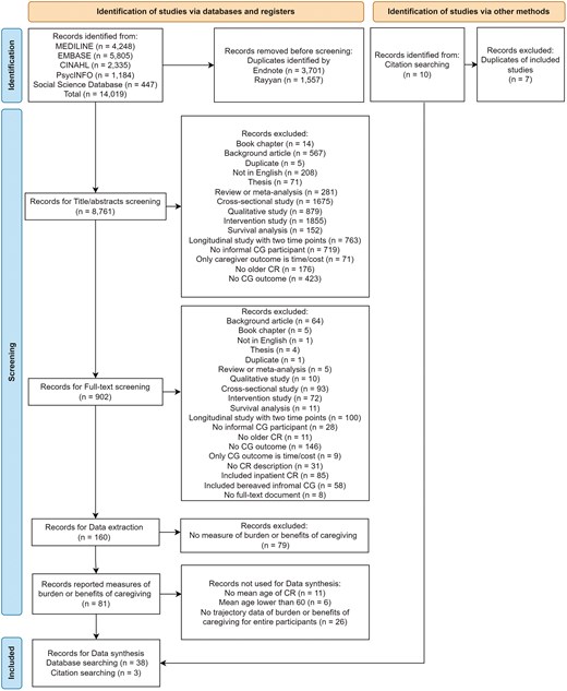 Alt Text: Chart demonstrated the number of articles included by database searching, title or abstract screening, full-text screening, and the number of studies included for data extraction and data synthesis.