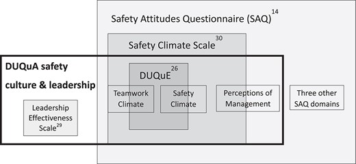 Composition of the DUQuA safety culture and leadership questionnaire.