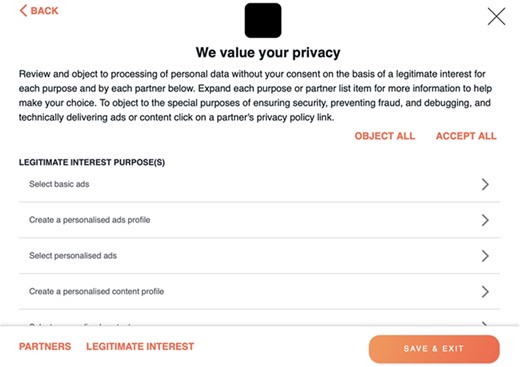 Examples of Legitimate Interest options.