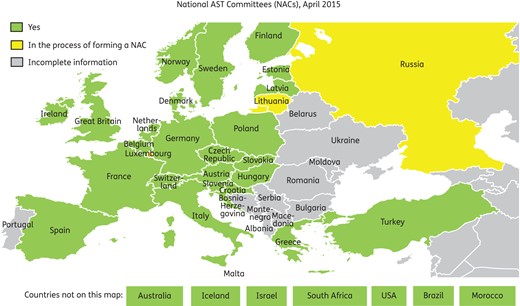 NACs in Europe and elsewhere 2015. Several of the countries with incomplete information are now part of the CAESAR project (jointly between WHO Europe, the Netherlands and ESCMID), which is preparing to adapt EUCAST methodology and breakpoints.