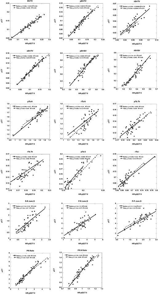 HR-pQCT II vs μCT ITS parameter correlations.