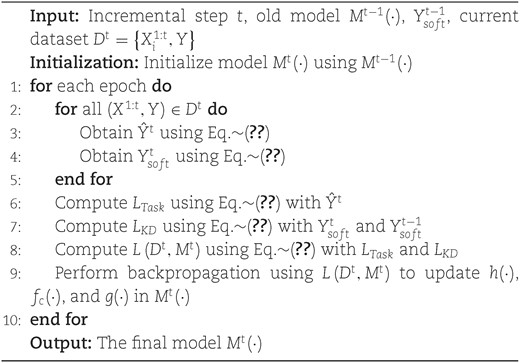 Train the model for time step t