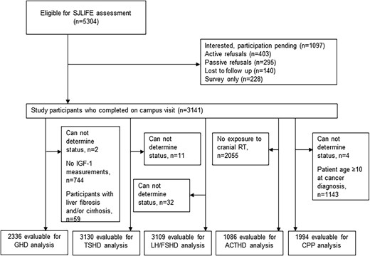 Flow diagram SJLIFE cohort. RT, radiation therapy.