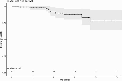 Fifteen-year lung NET survival rate. Abbreviation: NET, neuroendocrine tumor.