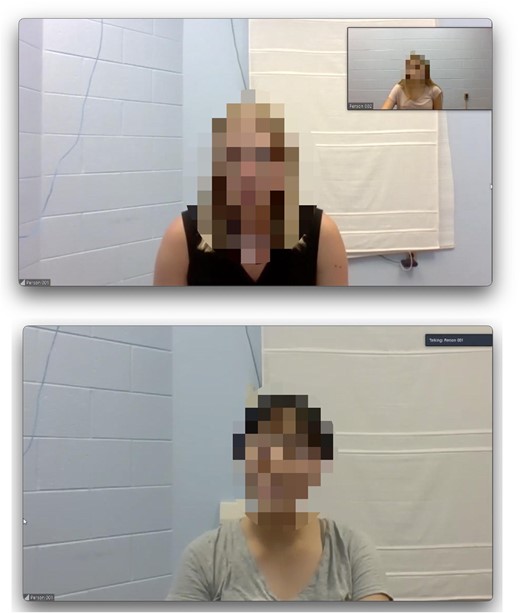 Screenshots of Video Chat with a Self-view (top) and without a Self-view (bottom).
