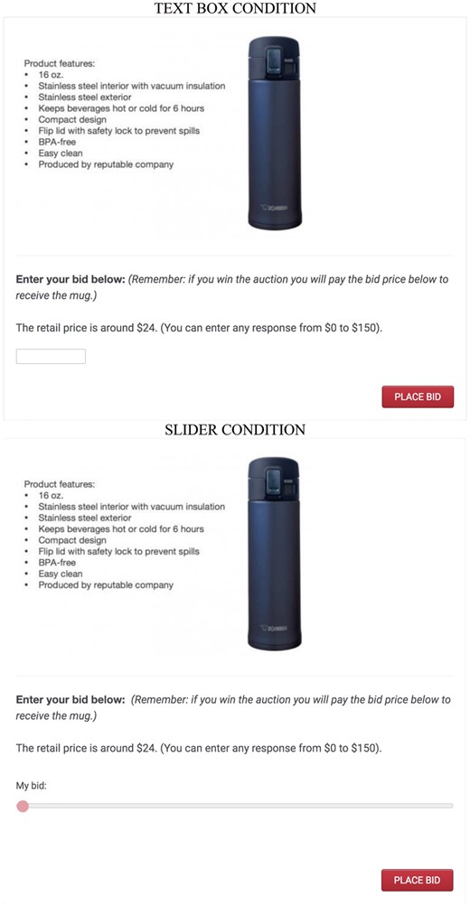EXPERIMENT 1A STIMULI: TEXT BOX VERSUS SLIDER CONDITIONS