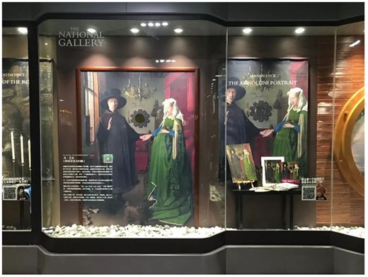 Works of art at the exhibition at South Shaanxi Rd. Metro Station in Shanghai from The National Gallery, London, from June 1, 2018--June 30, 2018