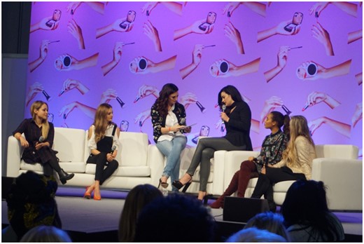 Vlogger panel featuring Fleur De Force (far left) and Sam and Nic Chapman (center), BeautyCon London 2016