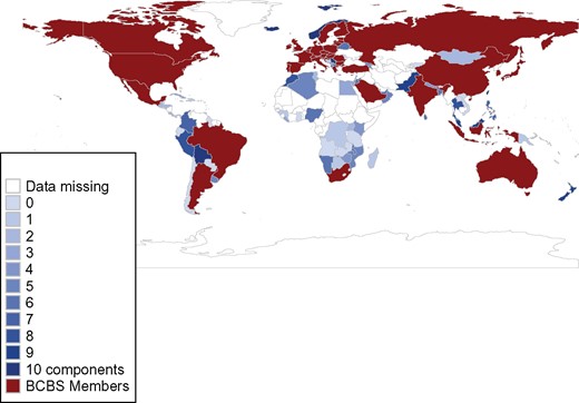 Map showing global uptake of Basel II.
