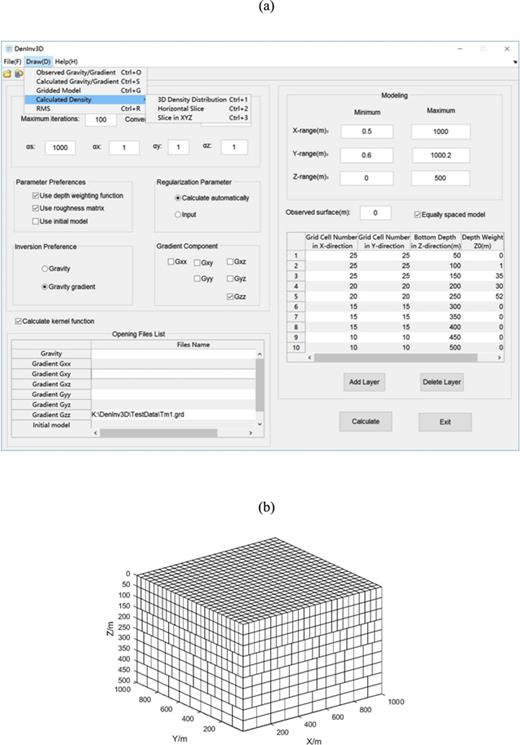 Modelling. (a) Setting values for the model; (b) constructed gridded model.