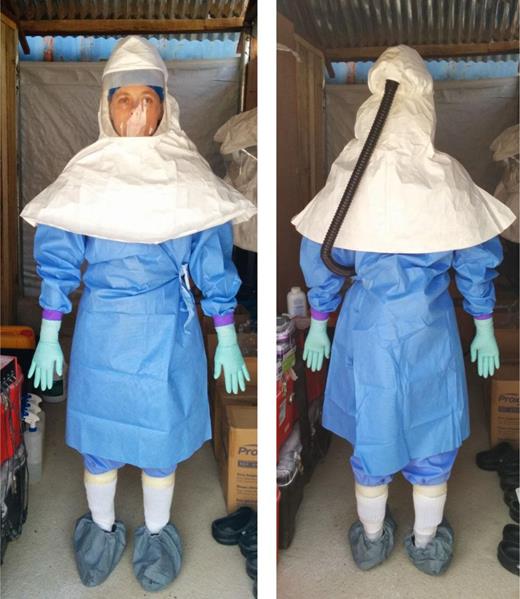 Personal protective equipment used within the “hot laboratory” at the Centers for Disease Control and Prevention laboratory in Sierra Leone.